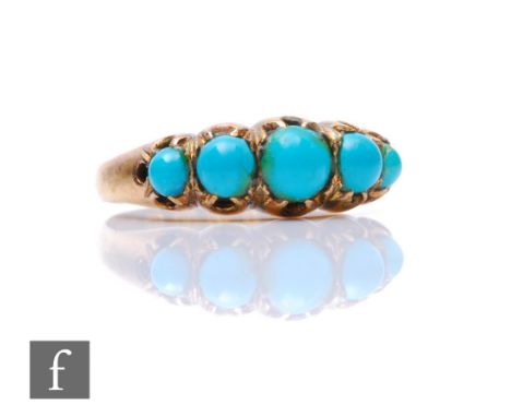 A late 19th Century 18ct hallmarked graduated five stone turquoise ring, weight 2.4g, ring size O, Birmingham 1885. 