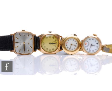 Two 9ct hallmarked gentleman's wrist watches to include a manual wind Rotary, with a lady's 18ct wrist watch and a further ro