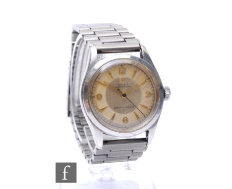 A stainless steel Rolex Oyster Royal gentleman's manual wind wrist watch ref. 6144, batons and Roman numerals to a circular t
