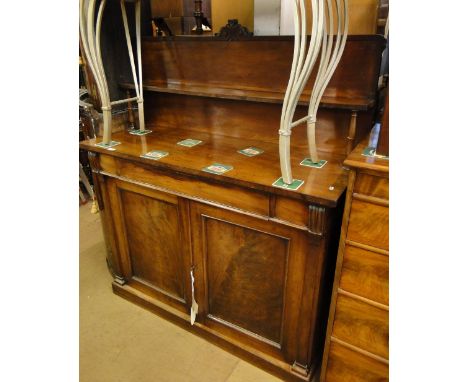 A William IV mahogany chiffonier with raised shelf back, drawer & cupboards under