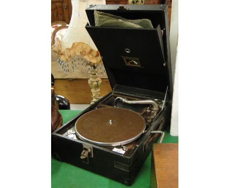 An H M V portable wind-up gramophone