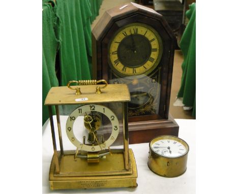 A Mantel clock with deer design & 2 brass clocks (3)