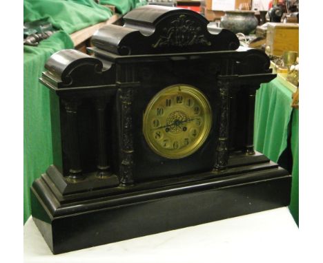 A Large slate mantel clock of classical design with brass dial & 2 train movement