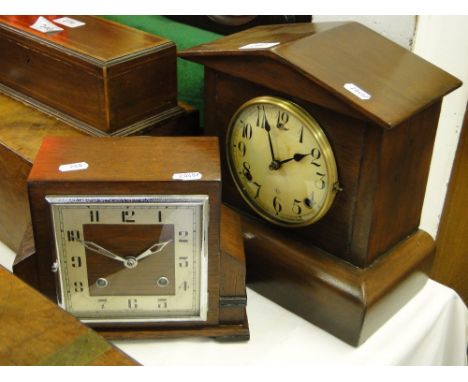 An oak cased Empire mantel clock & an oak 2 train mantel clock