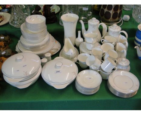 Royal Doulton "Carnation" coffee set, tea set, & dinner service, including teapot, coffee pot & 3 tureens