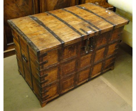 A Large Indian hardwood steel bound trunk