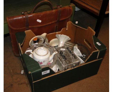 A Rollei camera, music case and various china and glassware.