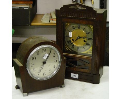 A Carved oak cased 2 train mantel clock & a Bulle clock (2)