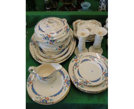 Art Deco dinner service, pair of Worcester Crown Ware candlesticks & a Losol ware fruit set