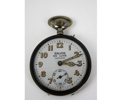 A Pocket Watch,  Salvos Deluxe , circa 1920's, white enamelled dial applied with arabic luminescence numerals. cased . unmark
