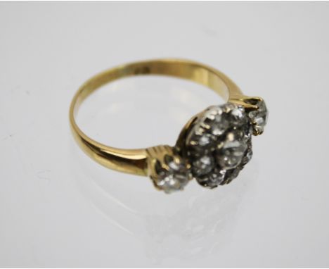 Diamond cluster ring , circa 1890, set with a cluster of old mine cut diamonds, ring size P , Condition : Good, diamond weigh
