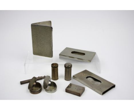 A mixed collection of silver to include: three silver card cases, three pill boxes, two toothpick holders and a pill dispense