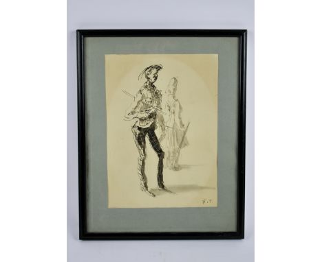 Felix Topolski (Polish 1907-1989) pen, ink and grey wash of two army Scottish highlanders. framed and glazed , signed with in