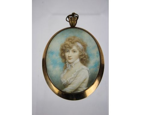 A late 18th/ early 19th Century miniature on ivory, Portrait of a lady, lock of woven hair verso, with label inscribed Lady C