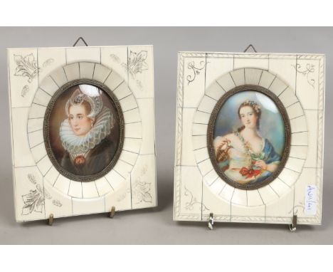 Two piano key portrait miniatures portrait of ladies.
