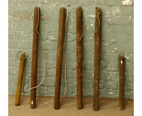 Six assorted iron sash window weights.