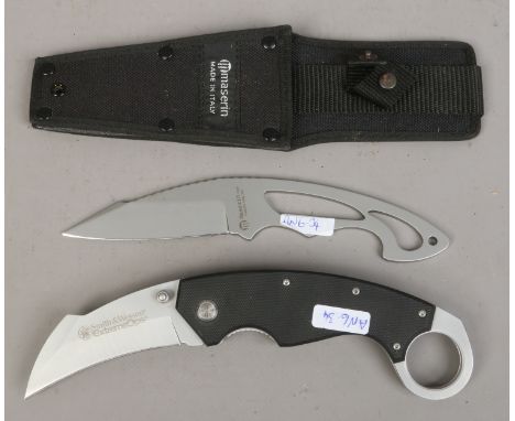 A Smith & Wesson folding lock knife marked Extreme Ops and First Production Run and an sheathed Maserin Italian stainless ste