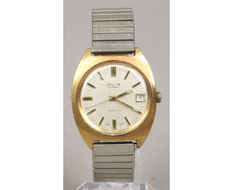 An Avia manual incabloc gold plated bracelet watch with date chapter stainless steel back, cracked glass and non matching ass