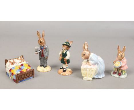 Five Bunnykins ceramic figures includes Sleepytime, Baby and Groom