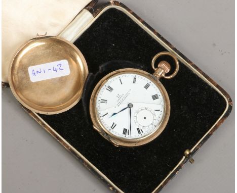 An Omega gold plated Hunter Pocket watch W. Pike & Sons Birkenhead serial number 7617810 for spares or repair. Condition Repo