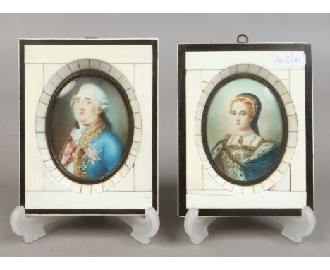 Two piano key portrait miniatures possibly King George and a maiden