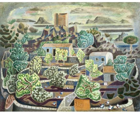 NIKOS HADJIKYRIAKOS-GHIKA (1906-1994)Hydra - Landscape II signé et daté 'GHIKA 46' en bas à droitehuile sur toile73 x 93 cm. 