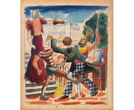 NIKOS ENGONOPOULOS (1907-1985)La partie de football signé en grec et daté '39' en bas à droiteaquarelle et encre sur papier19