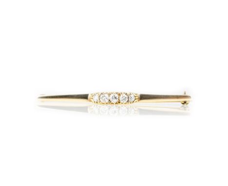 Stabbrosche mit Brillantbesatz585 Gelbgold, punziert, mittig 5 Altschliff-/Übergangs-Diamanten, gesamt ca. 0,52 ct, J-K, vvs,