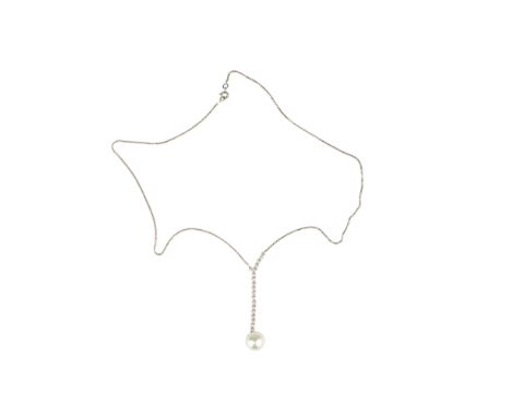 Kette mit Brillant-Perlenanhänger750 Weißgold, punziert, mit 17 Brillanten, gesamt ca. 0,17 ct, J-K, pi, abschließend eine Sü