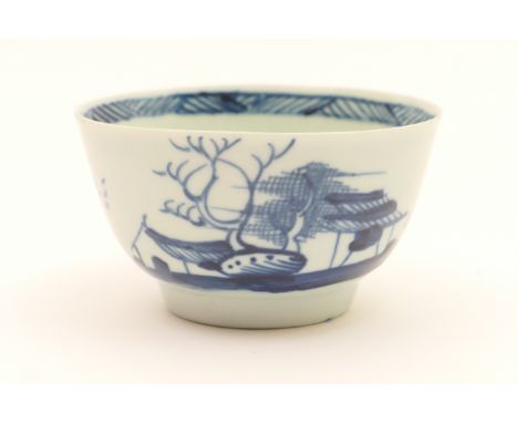 Richard Chaffers, Liverpool, blue and white tea bowl, circa 1760, decorated with a winter tree and boulder pattern, 8cm diame