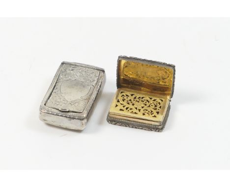 George IV silver vinaigrette, by Joseph Bettridge, Birmingham 1829, engine turned rectangular form with cast foliate border, 