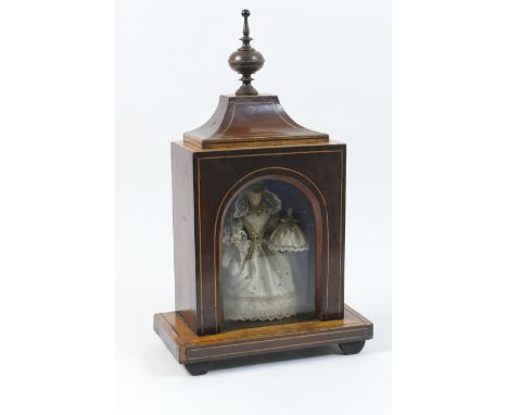 Continental mahogany cased wax bridal doll with child, possibly Maltese, late 19th Century, the doll of poured wax and dresse