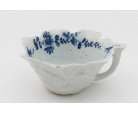 Worcester blue and white moulded butter boat, in the Mansfield pattern, circa 1770, moulded with overlapping leaves, painted 