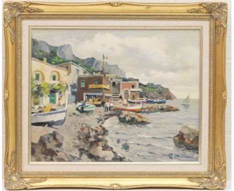 R Mariani (Italian, 20th Century), Neapolitan coastline, oil on canvas, signed, 40cm x 50cm