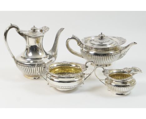 Victorian silver tea and coffee service, by the Barnards, comprising teapot, coffee pot and milk jug, stamped William, Michae