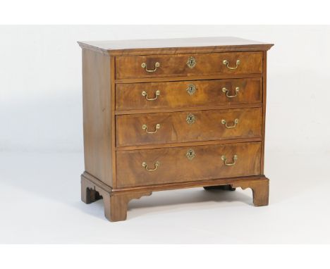 Queen Anne style walnut small chest of drawers, early 18th Century with later restorations, the top with quarter veneers, cro
