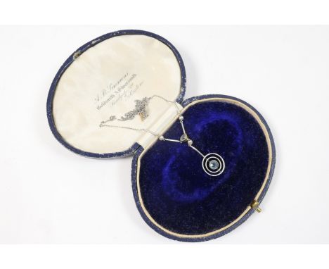 Edwardian aquamarine and pearl pendant necklace, circa 1910, the pendant centred with a round cut aquamarine, 5mm diameter, i