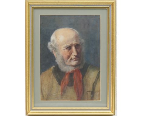 R M Poole (active early 20th Century), Portrait of an elderly gentleman with a red cravat, watercolour, signed and dated 1913