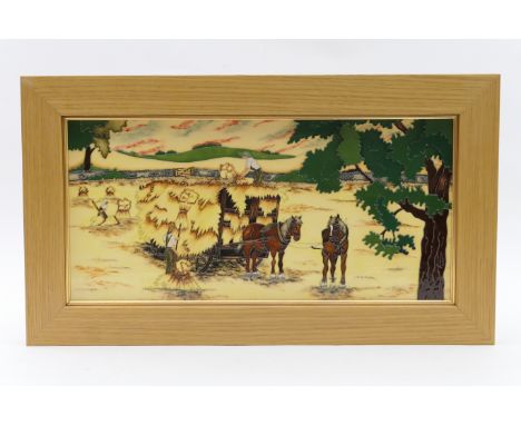 Moorcroft limited edition plaque ?Harvest Giants?, circa 2014, numbered 7/100, impressed and painted signature marks, in a li