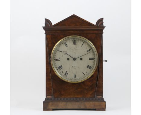 Late Regency mahogany bracket clock, by Adam Thomson, New Bond Street, London, circa 1830, architectural case, 20cm silvered 