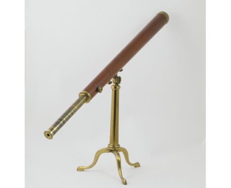 Early Victorian mahogany and lacquered brass folding telescope by Dolland of London, 74cm barrel with 5.5cm objective lens, t