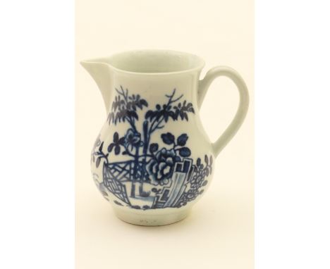 Worcester blue and white sparrow beak jug, decorated with the plantation pattern, circa 1780, baluster form, unmarked, height