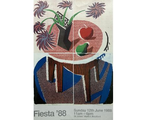 After David Hockney (British 1937-): 'Flowers Apple and Pear on a Table' Fiesta '88 Bradford, colour lithograph exhibition po