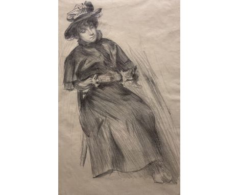 Percy Morton Teasdale (Staithes Group 1870-1961): Seated Lady, pencil sketch unsigned 45cm x 29cm