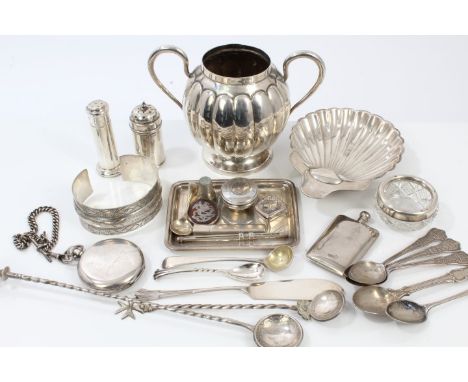 Selection of miscellaneous silver and white metal - including Mexican silver two-handled bowl, heavy bracelet, Edwardian silv