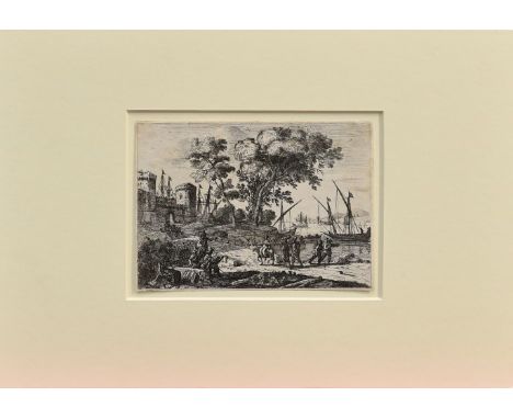 Claude Lorraine (1600-1682), etching circa 1641 - coast scene with artist - le dessinateur, fourth state of five, 12.5cm x 18