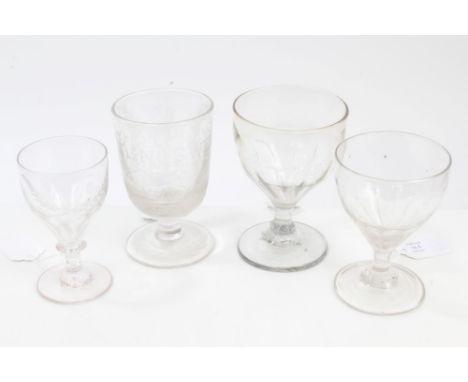 19th century rummer, finely engraved with a Kingfisher sitting on a trunk and titled - 'E. Kingswell', together with another 