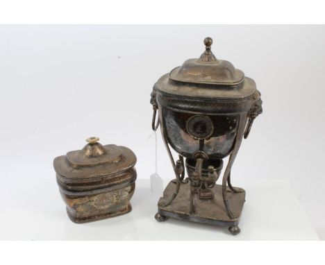 Late 18th / early 19th century Old Sheffield Plate tea or hot water urn of classical form, with engraved cross-hatched decora