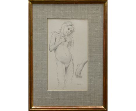 *Augustus Edwin John (1878 - 1961), pencil sketch - study of a young nude girl, signed, in glazed gilt frame.  Exhibited:  Me