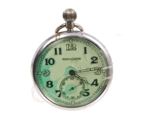 1930s Jaeger-LeCoultre Military pocket watch with luminous dial, signed movement and chrome plated case - marked with broad a